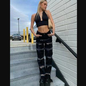 ⭐️PRINCESS POLLY Lioness Alabama Black Tie Dye Split Leg High Rise Jeans 6
